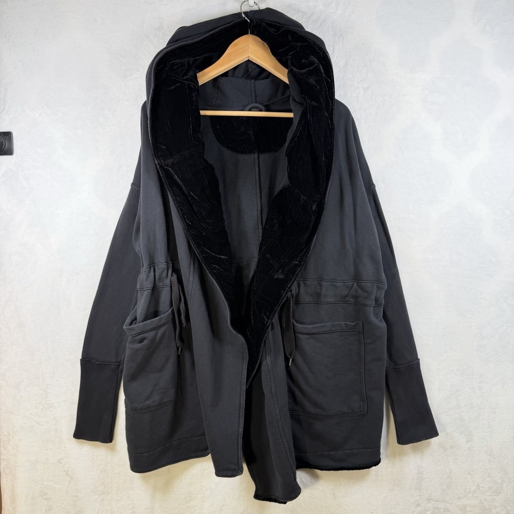 Free People Westwood Cardigan Women's Large Black Pockets Velvet Oversized Heavy